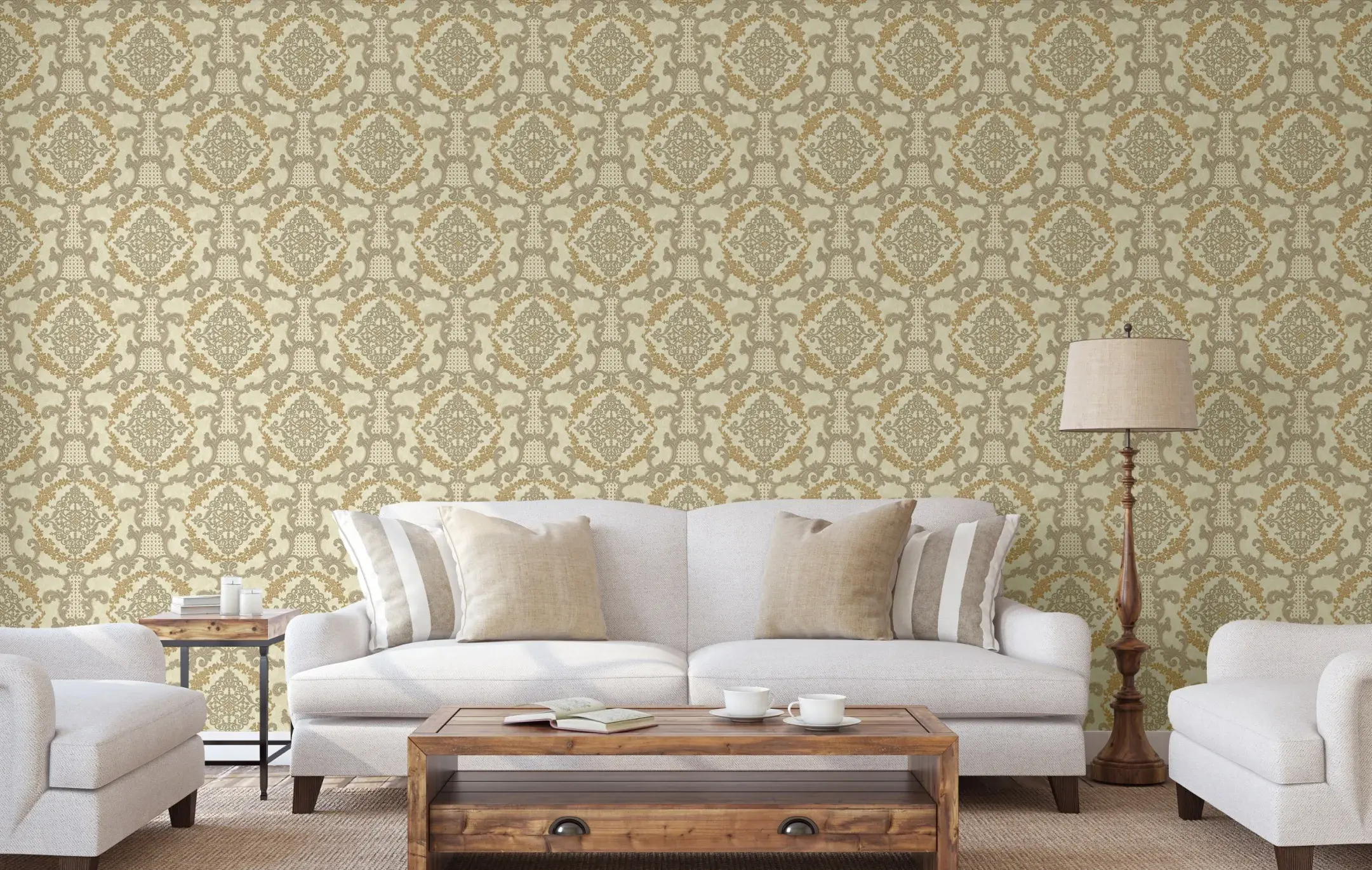Beige Embossed Wallpaper – Dimensional Damask (6802-1) Beige Embossed Wallpaper – Dimensional Damask (6802-1)